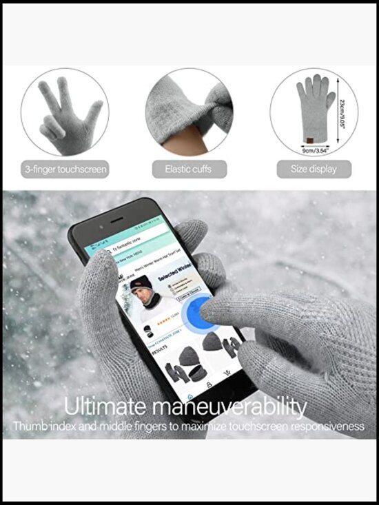 Warm Knit Beanie Scarf Gloves Set with Fleece Lining Touchscreen Gloves